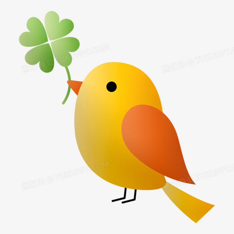 免抠手绘鸟儿嘴含四叶草装饰元素