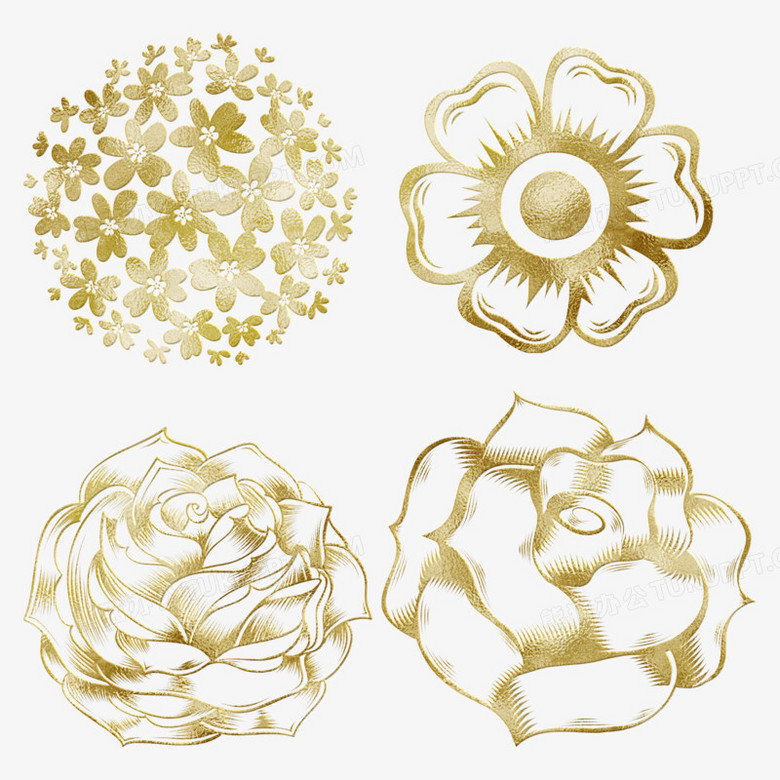 金色花朵剪影免抠元素png图片素材下载 花朵png 熊猫办公