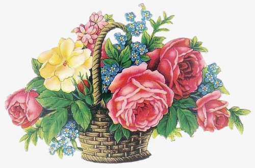 手绘花饰素材唯美元素 卡通精美花篮