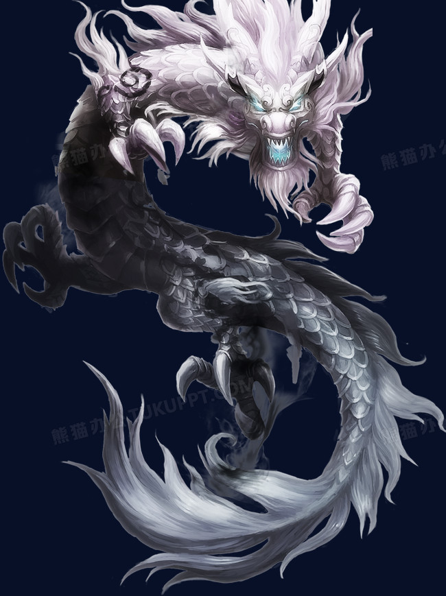 本作品全称为《灰色中国风一条霸气凶狠的中国龙图案元素》,在整个