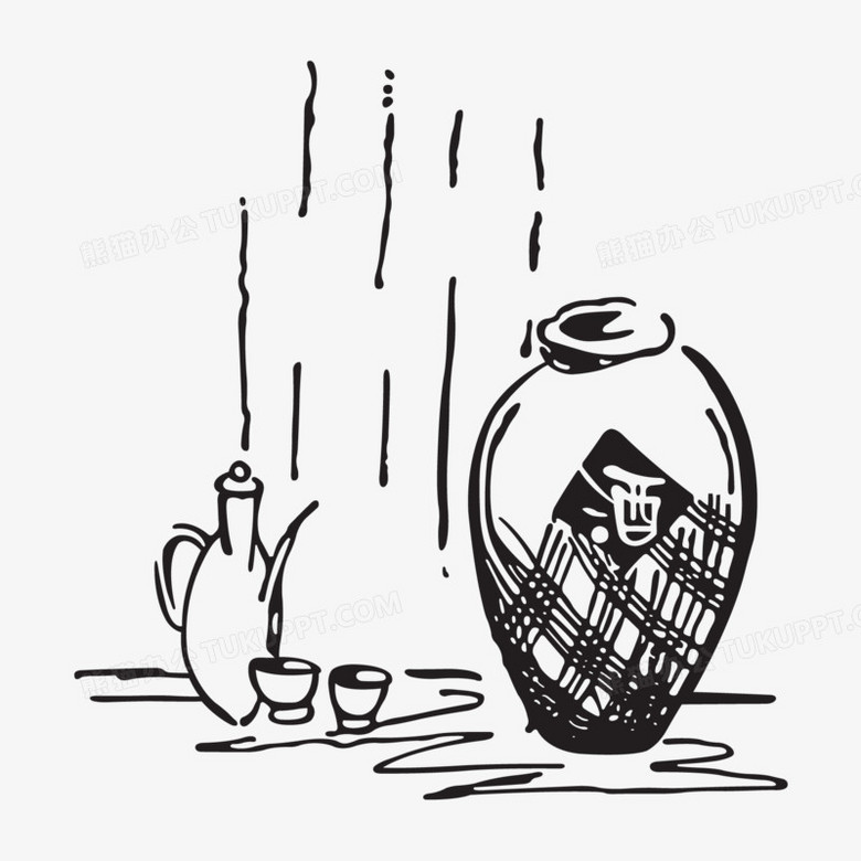 本作品全称为《手绘黑色中国风酒文化创意元素》,使用adobe