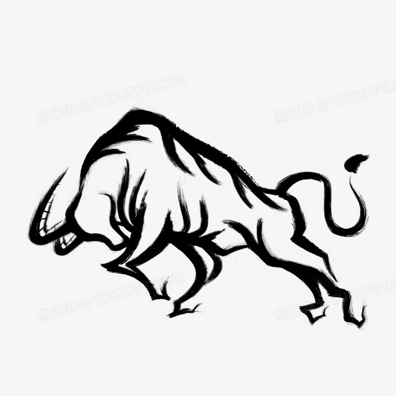 手绘中国风水墨牛免抠素材