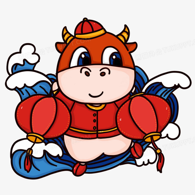 牛年吉祥物拿灯笼形象免抠元素图
