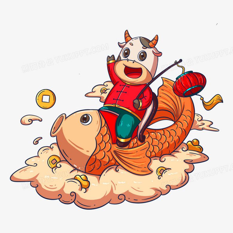 牛年大吉锦鲤国潮牛形象元素