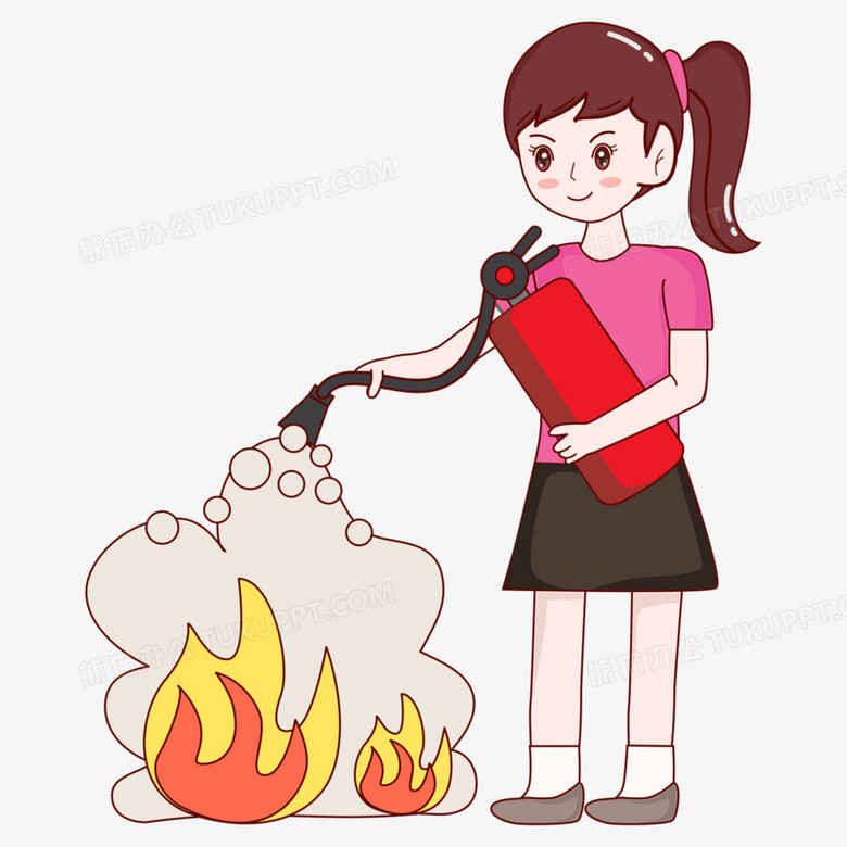 本作品全称为《卡通手绘使用灭火器的女孩元素》,使用adobe