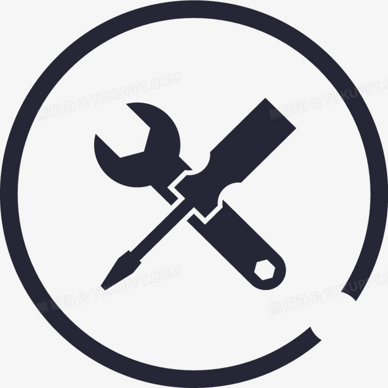 本作品全称为《黑色简约风扳手起子免费安装图标元素》,在整个配色上