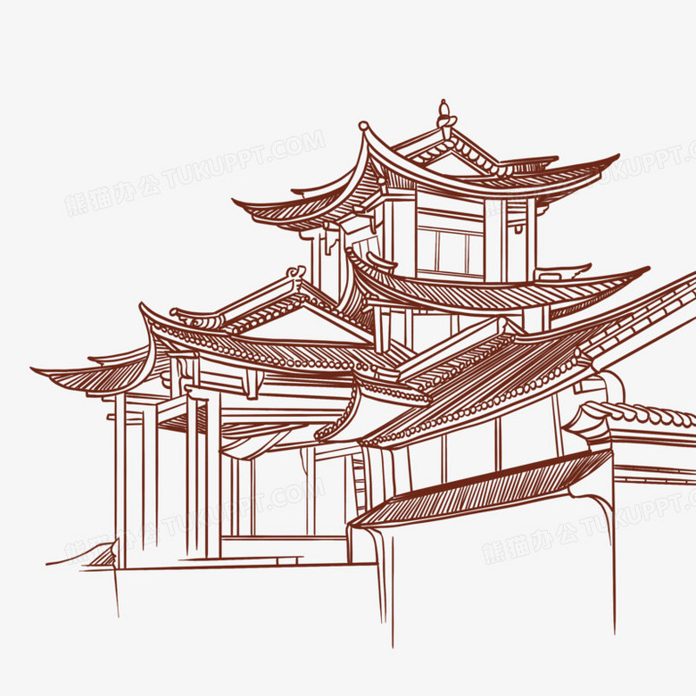 手绘线稿错落有致的屋顶免抠元素