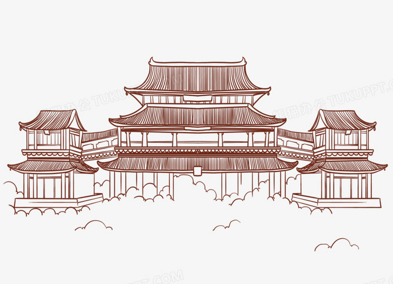 手绘线稿宫殿建筑免抠元素