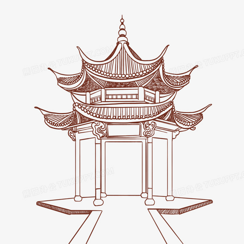 手绘线稿亭子免抠元素