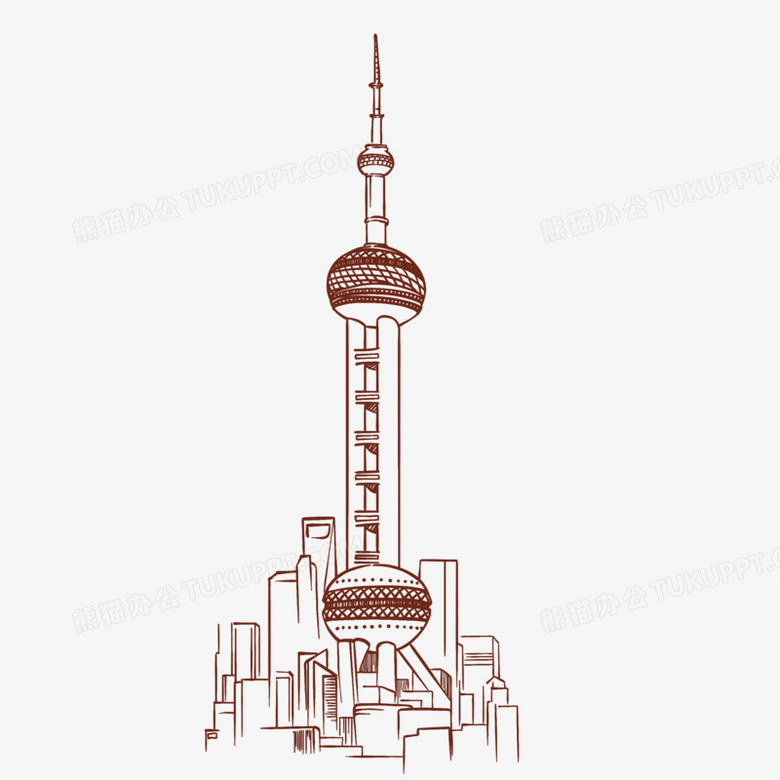 手绘线稿上海标志建筑东方明珠免抠元素