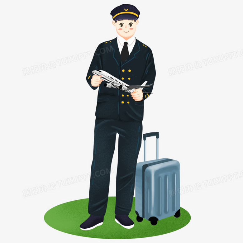 帅气机长手绘人物插画免抠元素