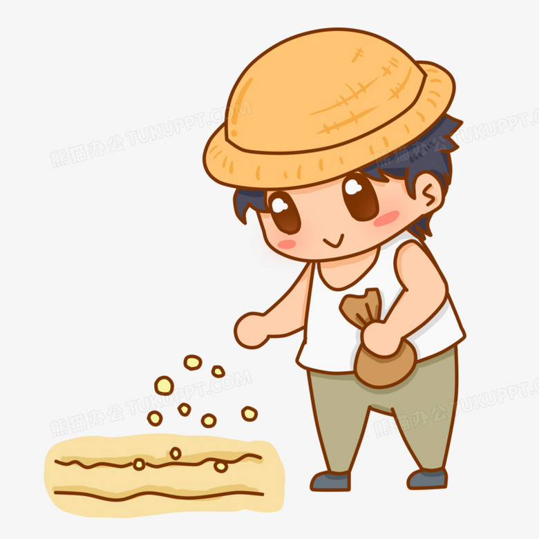 卡通农民育苗撒种子场景元素