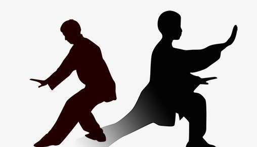 在整个配色上使用黑色作为基础色调,设计了练太极人物剪影,简约效果的