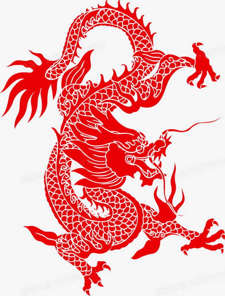 本作品全称为《中国风红色剪纸中国龙创意元素》,使用adobe