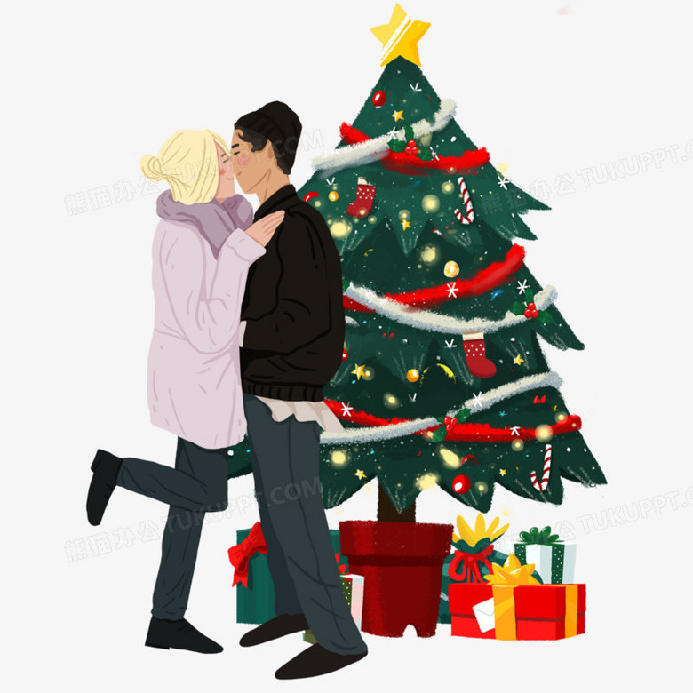 圣诞节情侣的庆祝亲吻插画