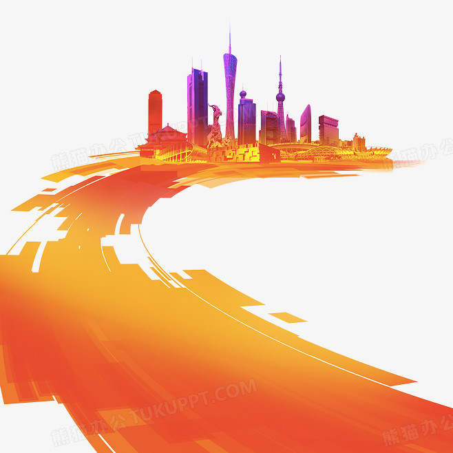 手绘橙色城市建设