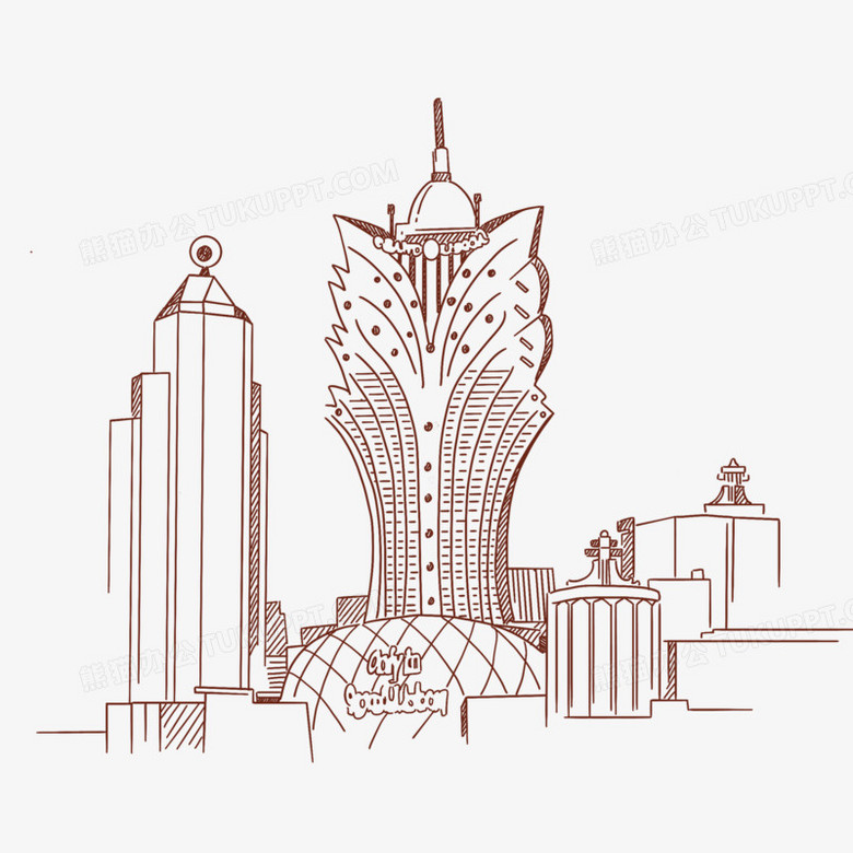 本作品全称为《简约手绘线稿澳门酒店创意元素》,使用 adobe