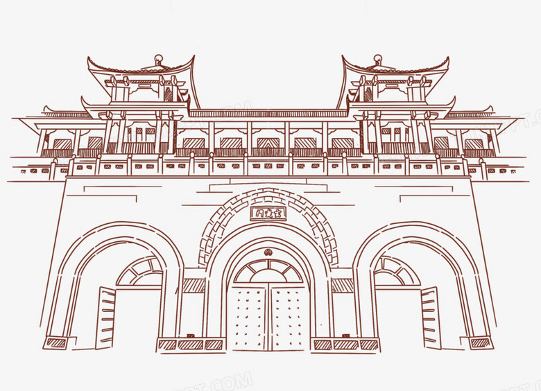 本作品全称为《简约手绘江苏南京玄武门创意元素》,使用 adobe