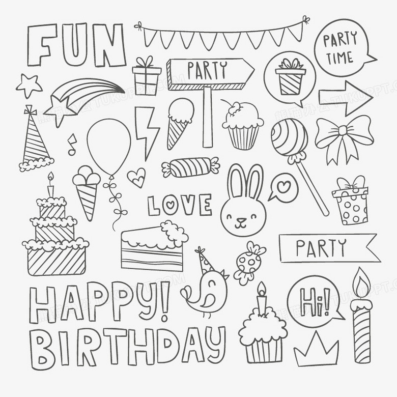 可爱生日派对简笔画素材