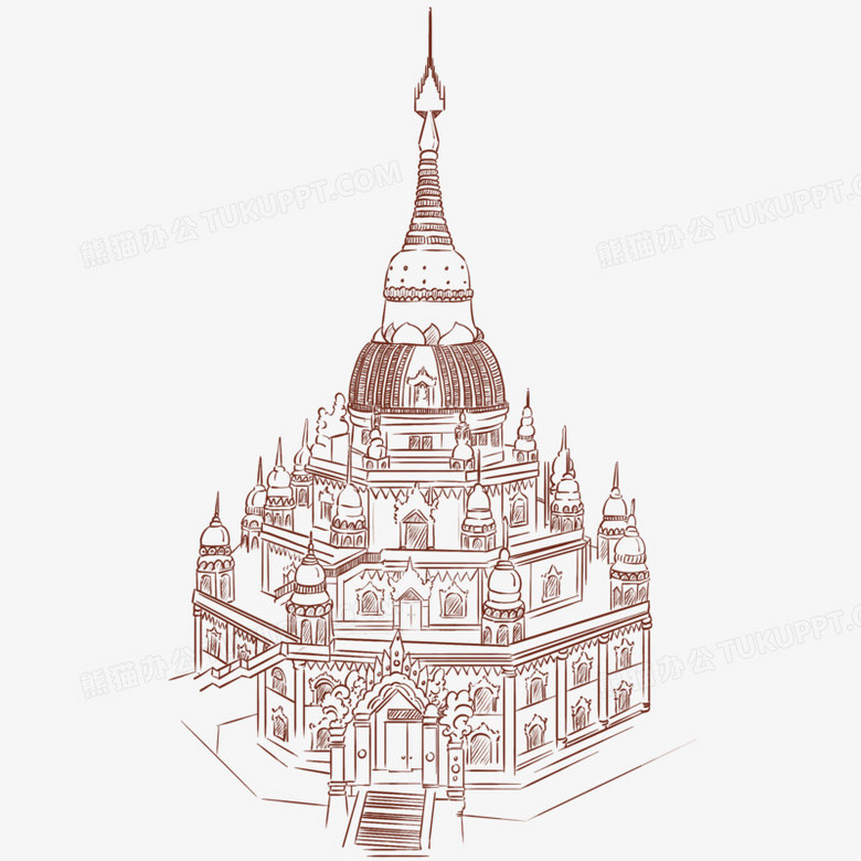 手绘线稿云南勐焕大金塔地标免抠元素