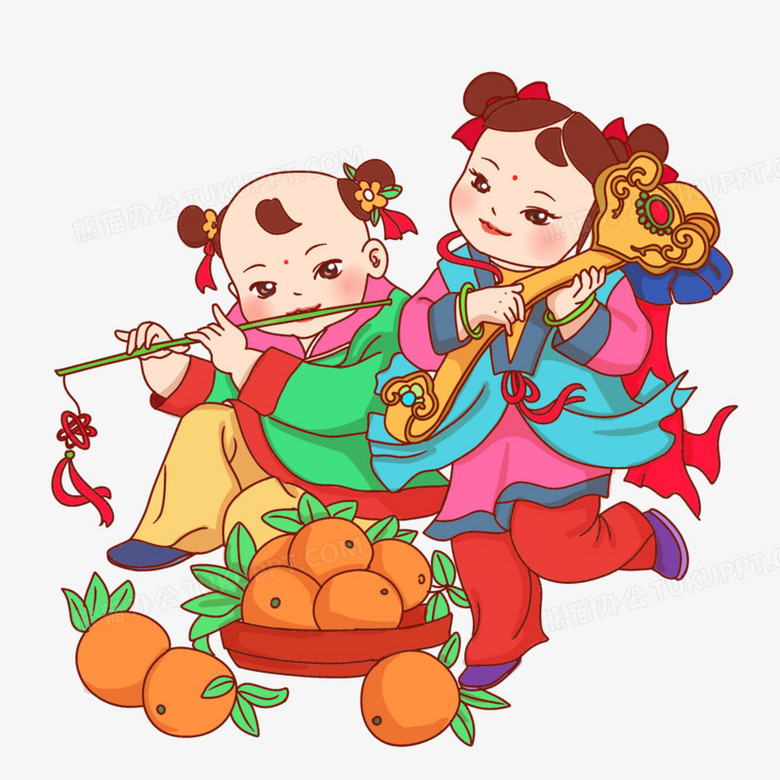 本作品全称为《卡通手绘年画娃娃童男童女元素》,使