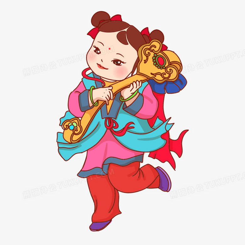 手绘年画娃娃女孩人物素材