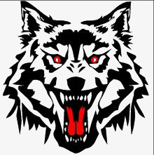 设计了一只红眼睛裂齿的狼头,整体呈现出了简约风