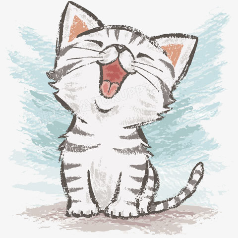 设计了开心大笑的小猫,整体呈现卡通风