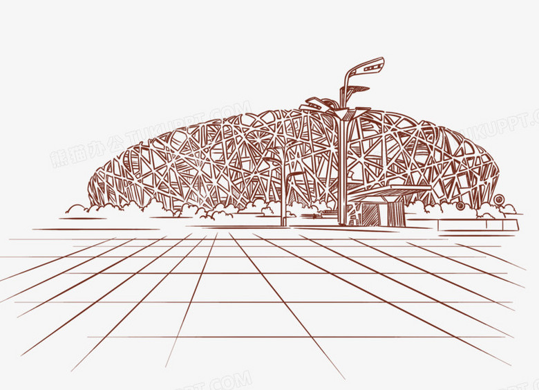 手绘线稿北京鸟巢免抠元素