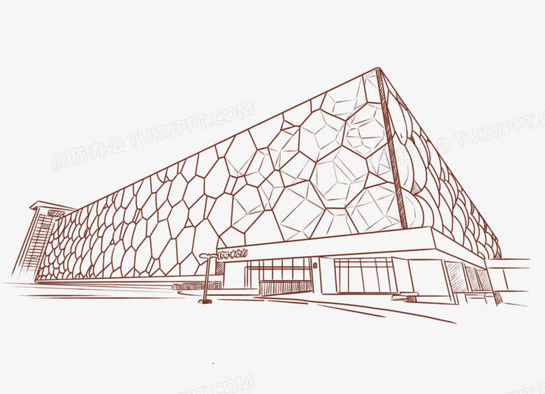 本作品全称为《简约手绘北京水立方线稿元素》,使用 adobe photoshop