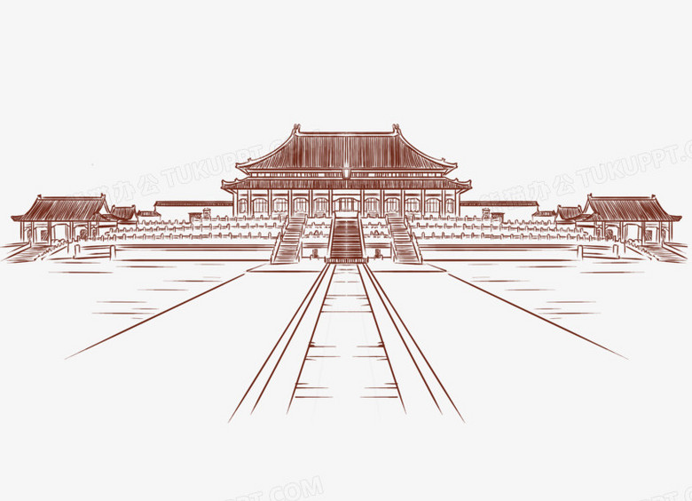 手绘线稿故宫博物院免抠元素