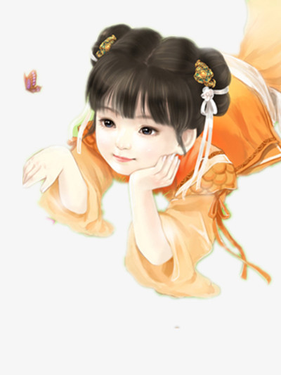 绿衣小孩子女子古风立绘