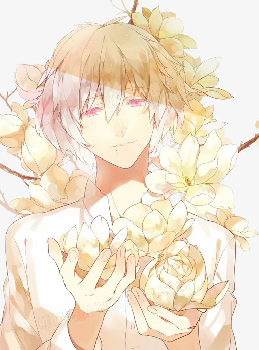 卡通原画立绘玫瑰花男孩