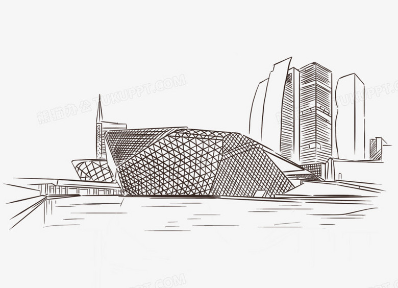 手绘线稿广州大剧院免抠元素