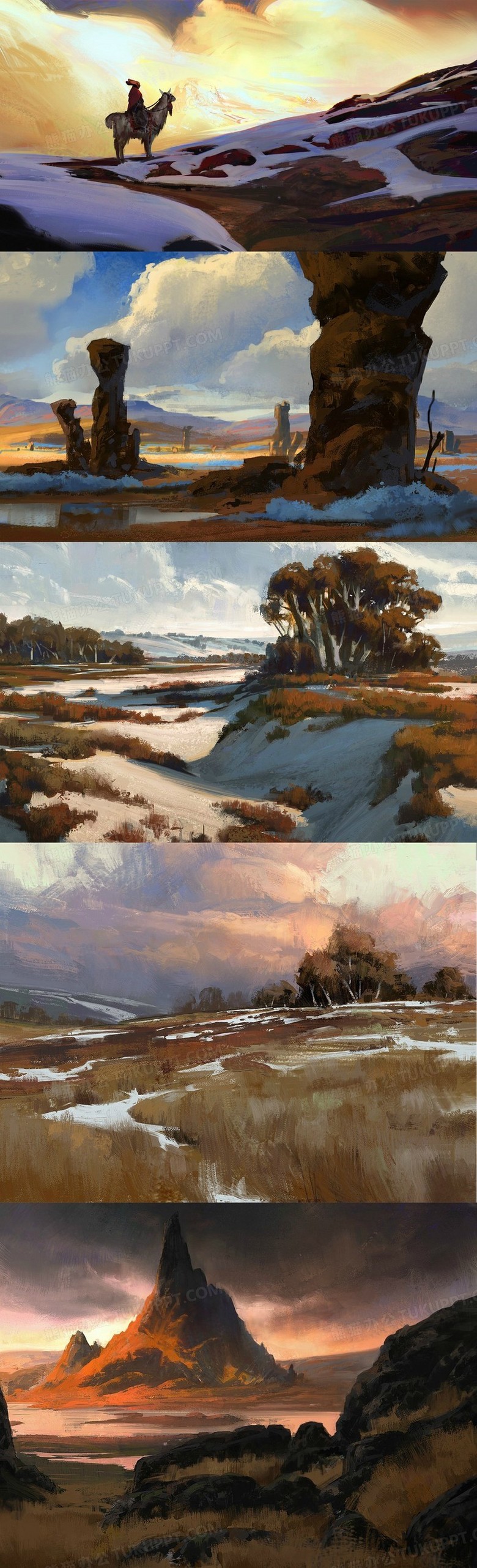 山坡野外荒野自然风景插画