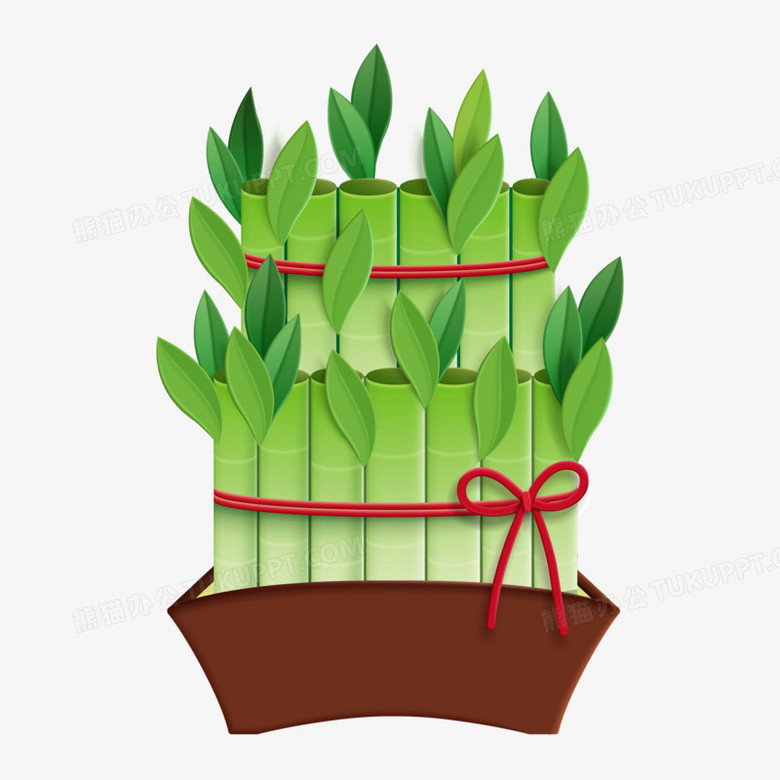 剪纸风富贵竹盆栽植物免抠矢量装饰元素