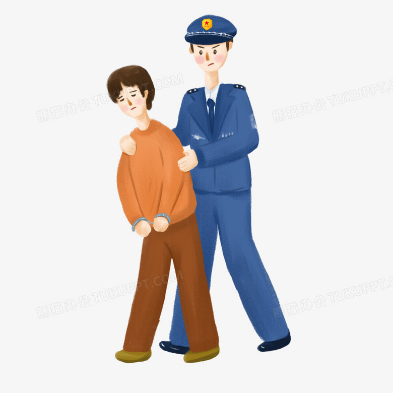 手绘警察抓捕犯人场景插画元素