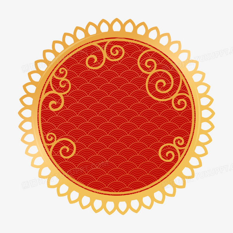 红底圆形中式花纹边框装饰矢量元素