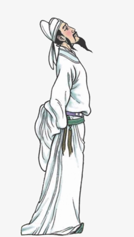 本作品全称为《白色卡通手绘仰望天空的李白创意元素》,在整个配色上