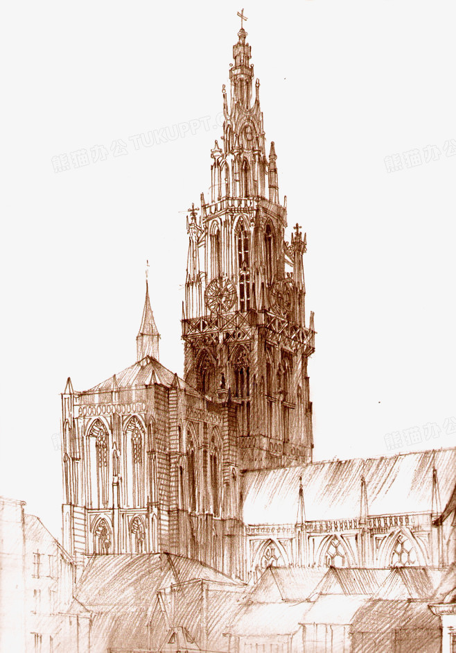 本作品全称为《卡通风彩色哥特式建筑物创意元素》,在整个配色上使用