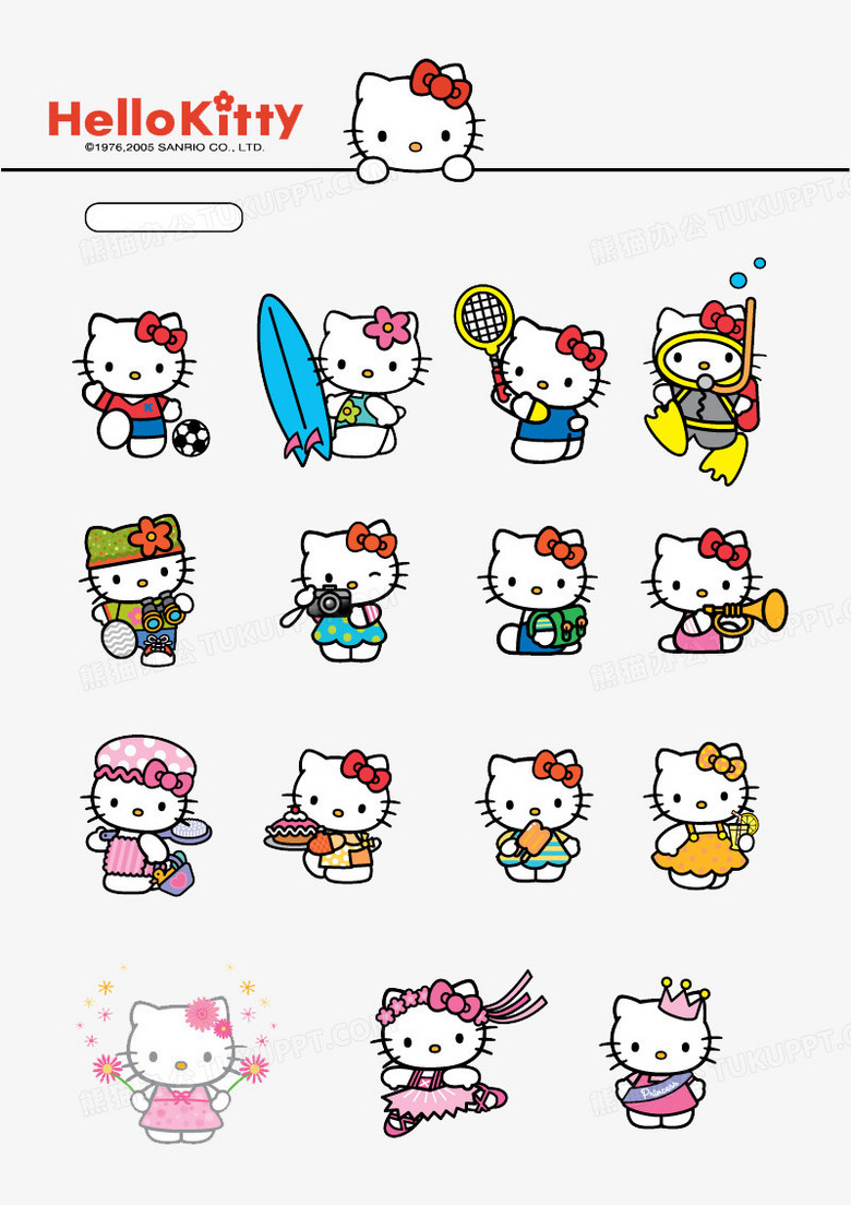 本作品全称为《彩色卡通风16款矢量凯蒂猫创意元素》,使用adobe