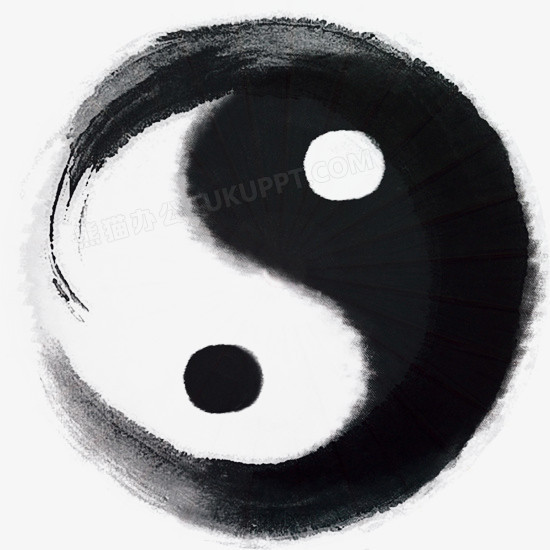 本作品全称为《黑色中国风圆形图案水墨太极创意元素》,在整个配色上