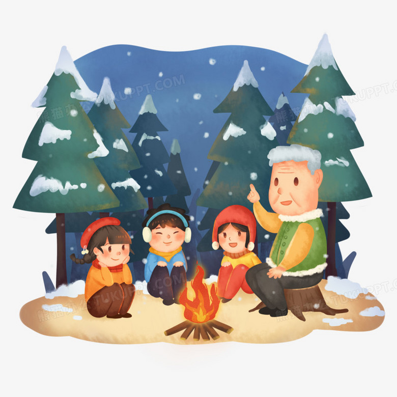 老爷爷给孩子们在户外讲故事场景免抠元素