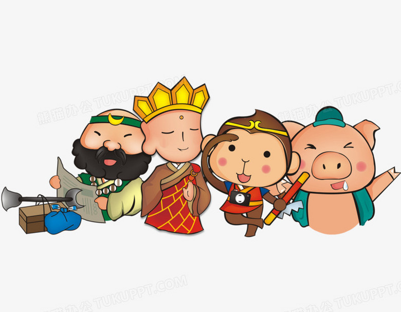 在整个配色上使用多种色彩作为基础色调,设计了西游记人物,卡通风效果