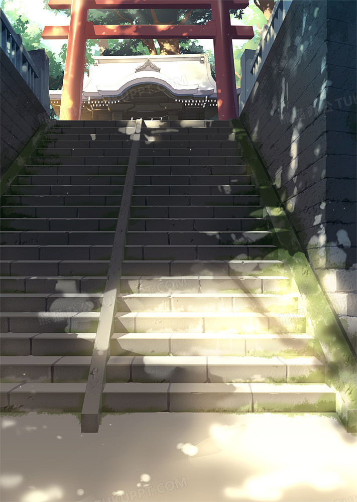 治愈系神社台阶动漫插画