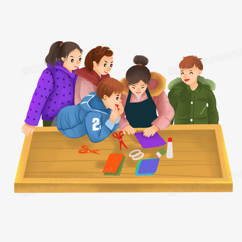 老师教小朋友折纸卡通手绘形象