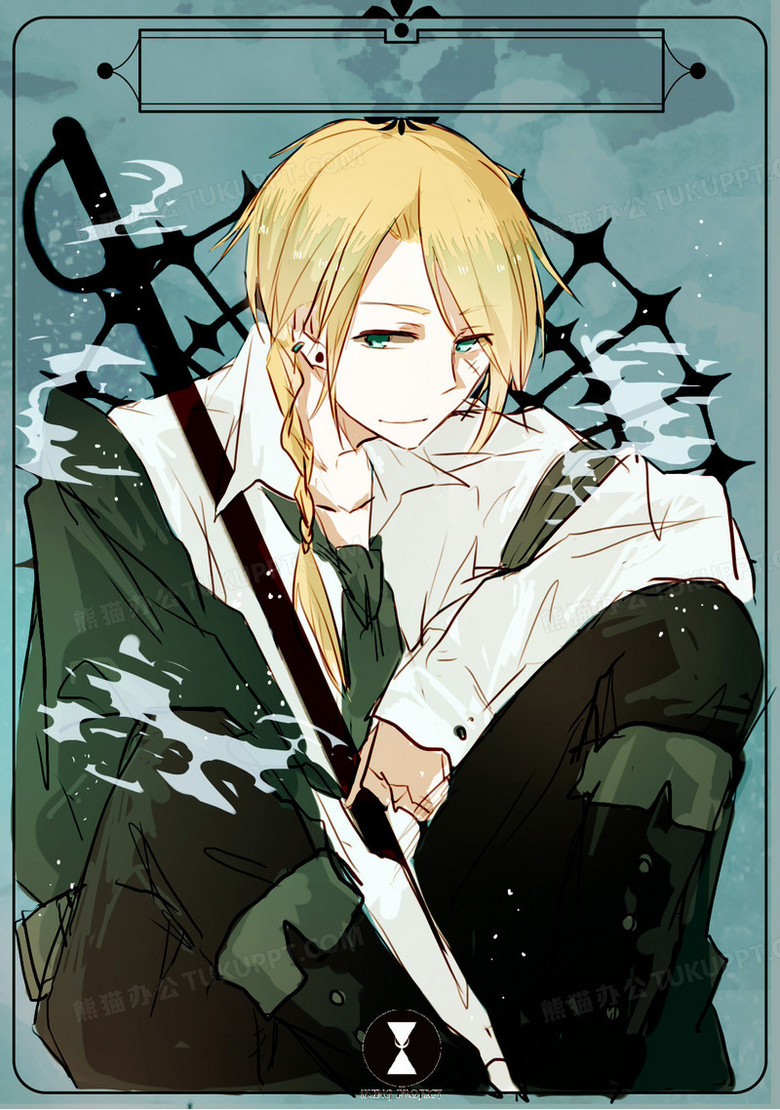 手绘插画金发男孩