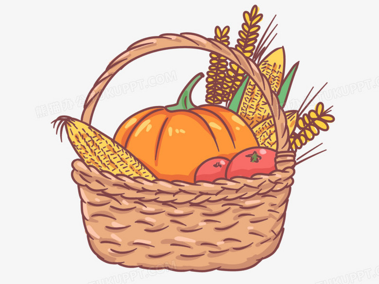手绘秋收作物篮子蔬菜素材