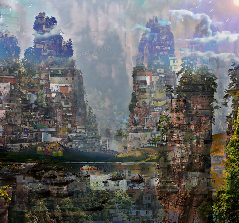 创意梦幻城市动漫插画