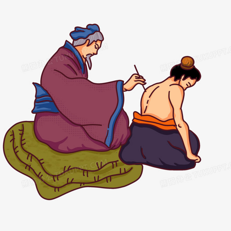 手绘卡通古代传统中医针灸场景元素